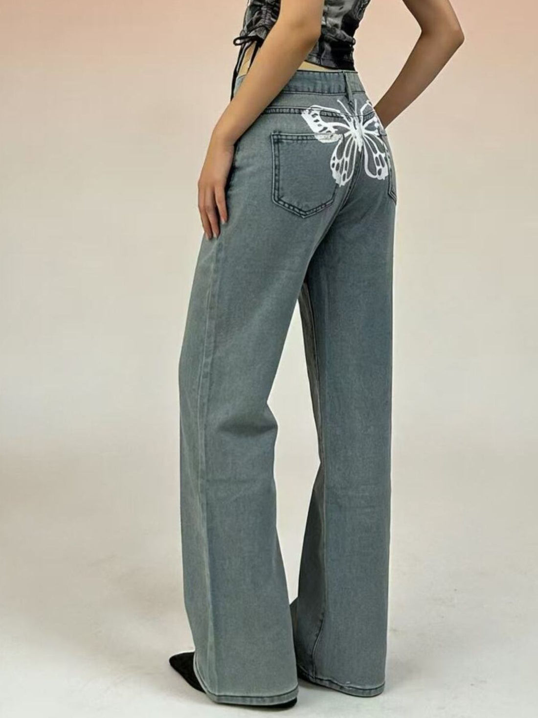 Butterfly Back Wide Leg Jeans - cas7m