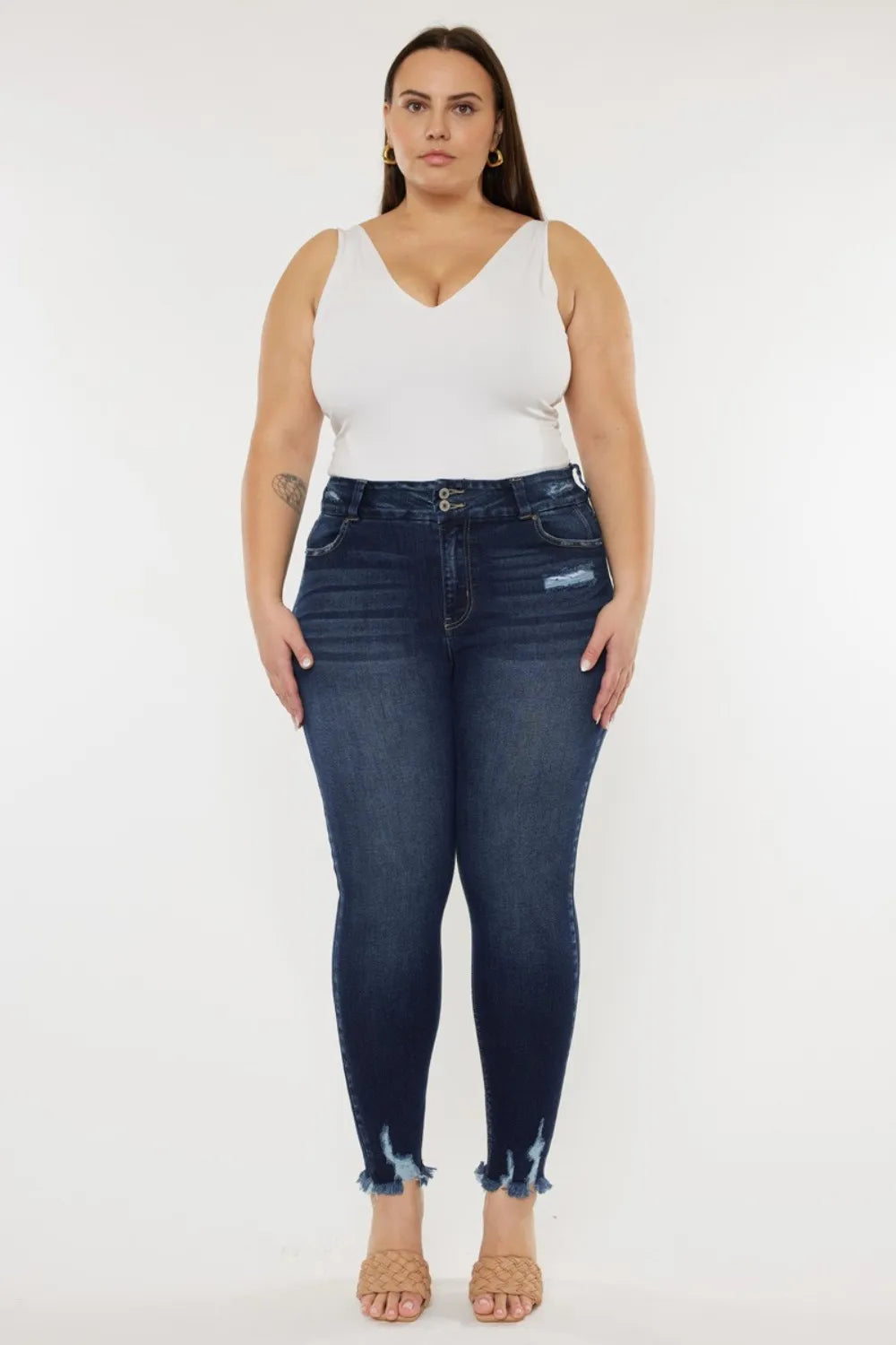 Kancan Full Size Cat's Whiskers Raw Hem High Waist Jeans - cas7m