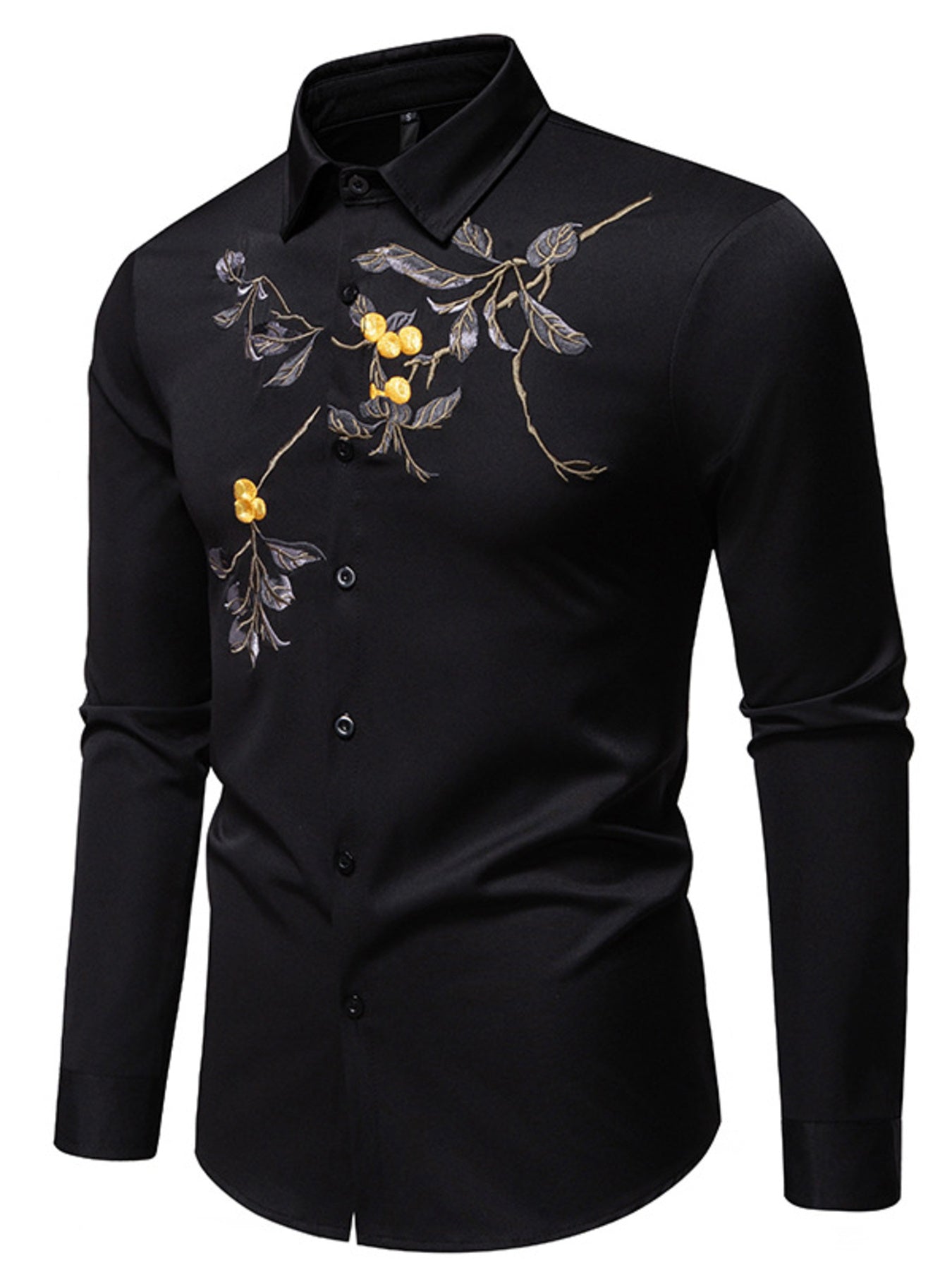 Men's Embroidered Floral Long Sleeve Shirt - cas7m