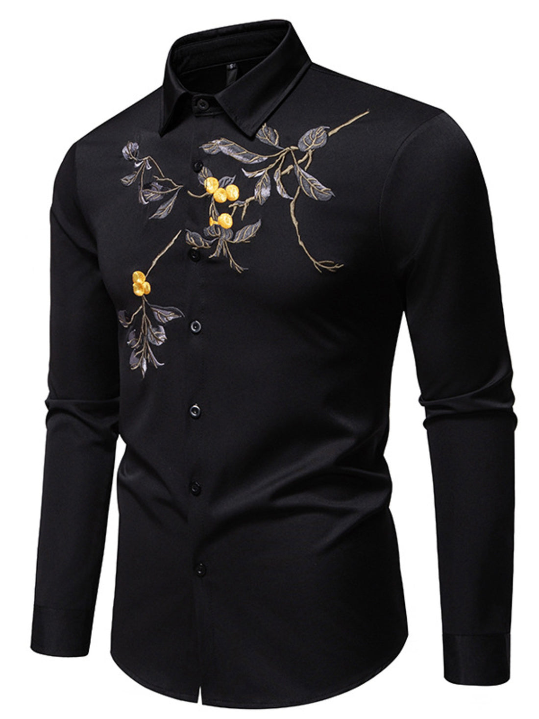Men's Embroidered Floral Long Sleeve Shirt - cas7m
