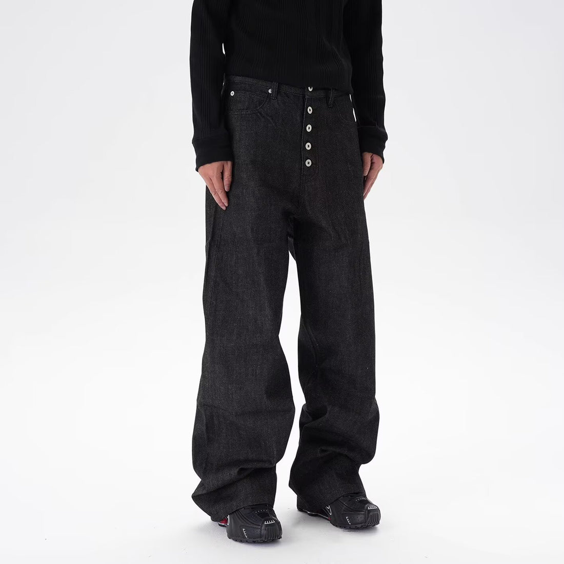 American Vintage Men's Curved Knife Jeans - Black Denim Trousers - cas7m