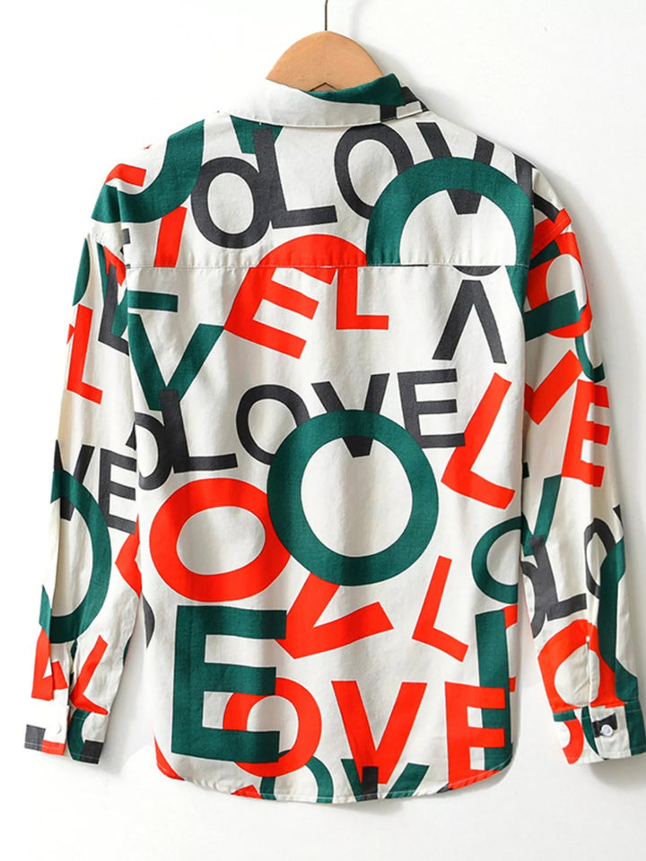 Men's Plus Size Letter Print Long Sleeve Shirt - cas7m