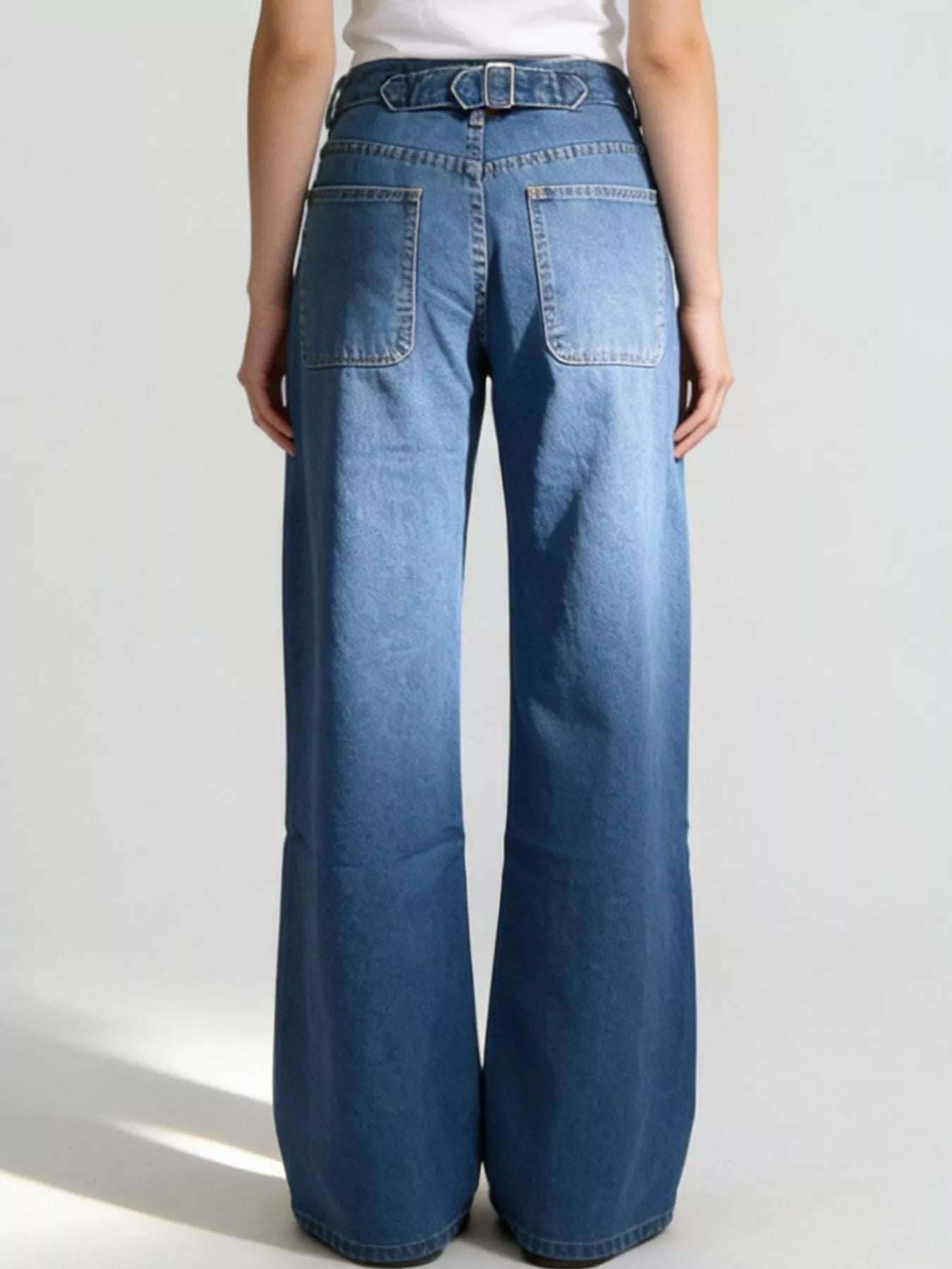 Wide Leg Washed Jeans - cas7m