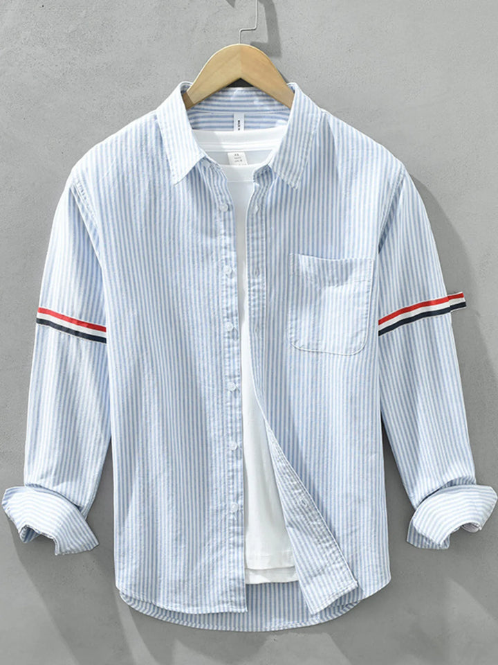 Men's Plus Size Striped Casual Long Sleeve Shirt - cas7m