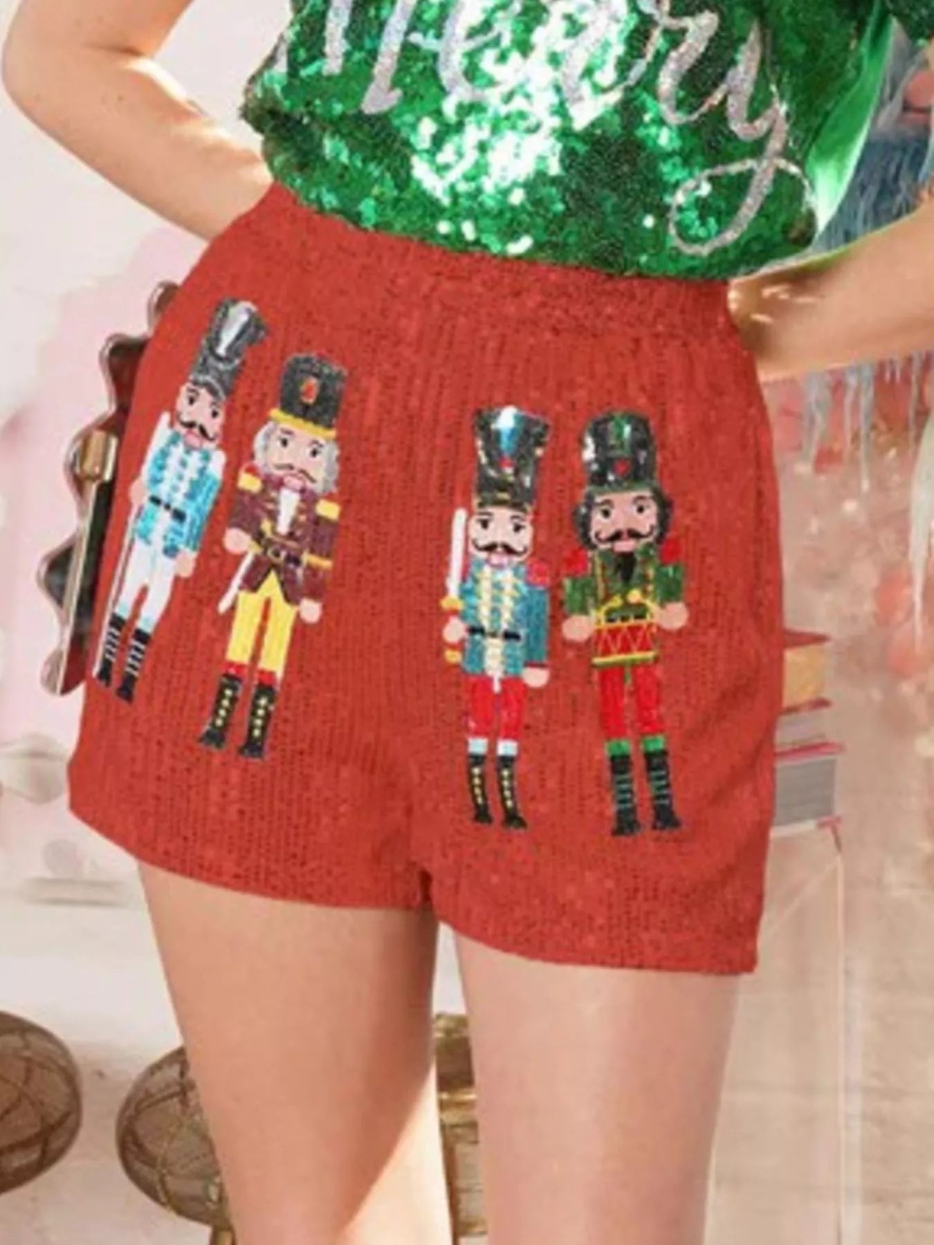 Christmas Sequined Nutcracker Shorts - cas7m