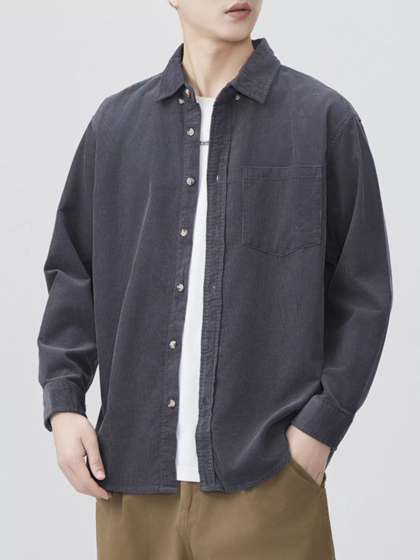 Men's Plus Size Button Up Long Sleeve Shirt - cas7m