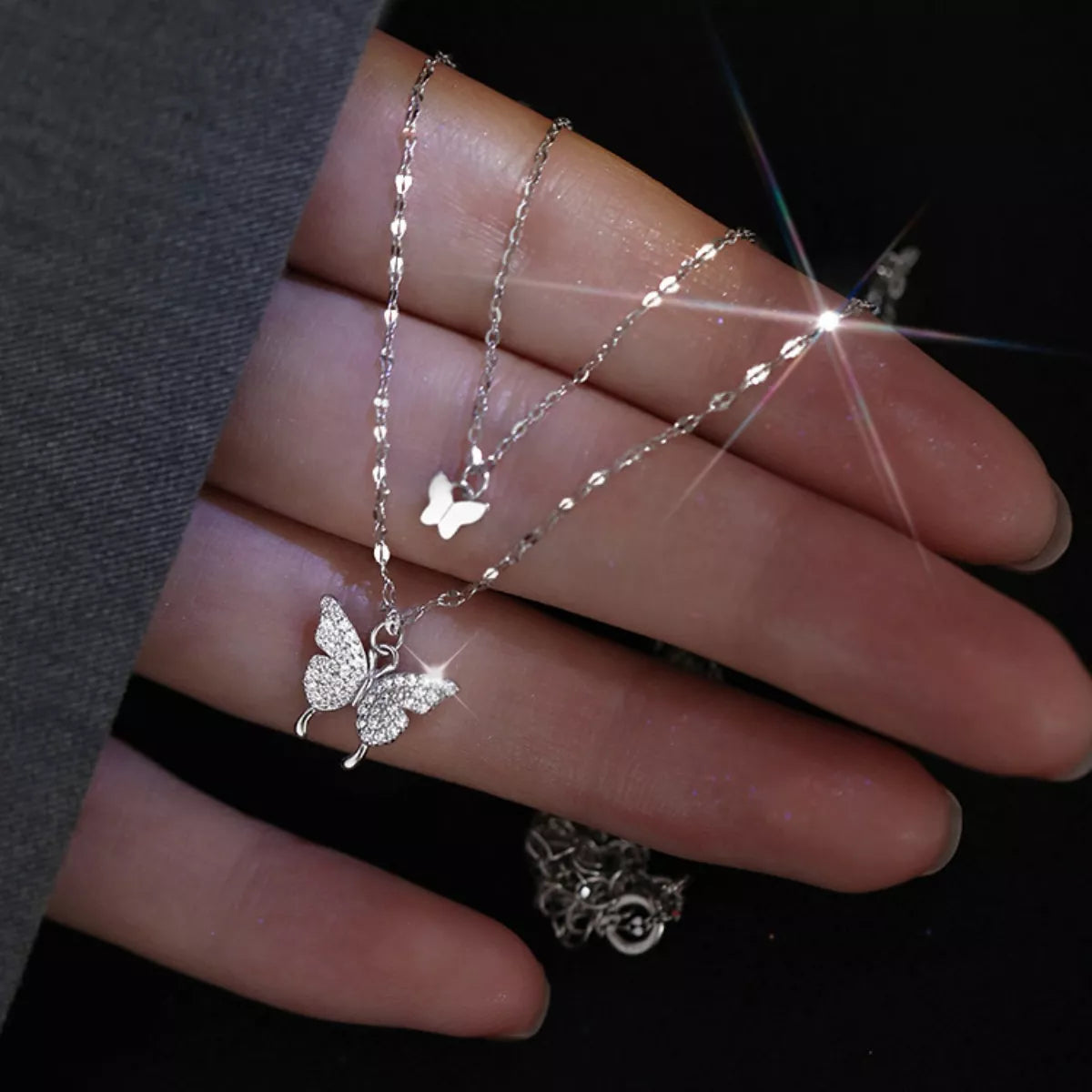 Double Layered Butterfly Necklace - cas7m