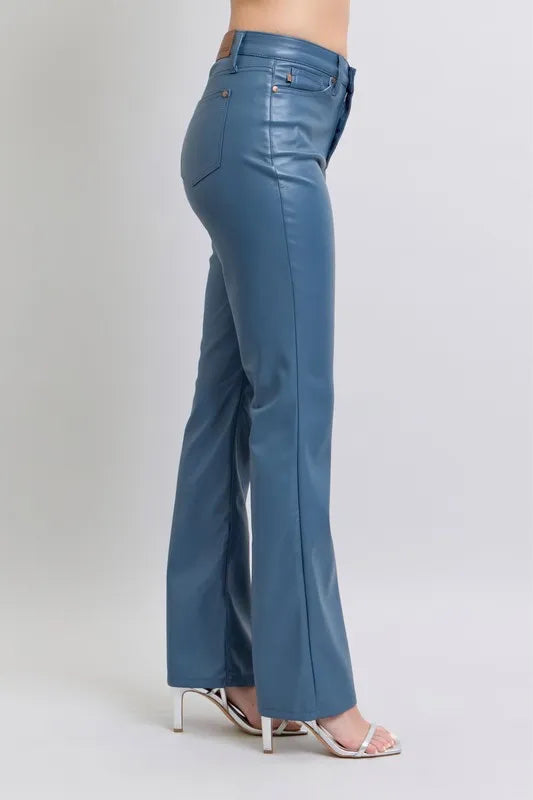 Judy Blue Full Size High Waist Tummy Control Faux Leather Bootcut Pants Plus Size - cas7m