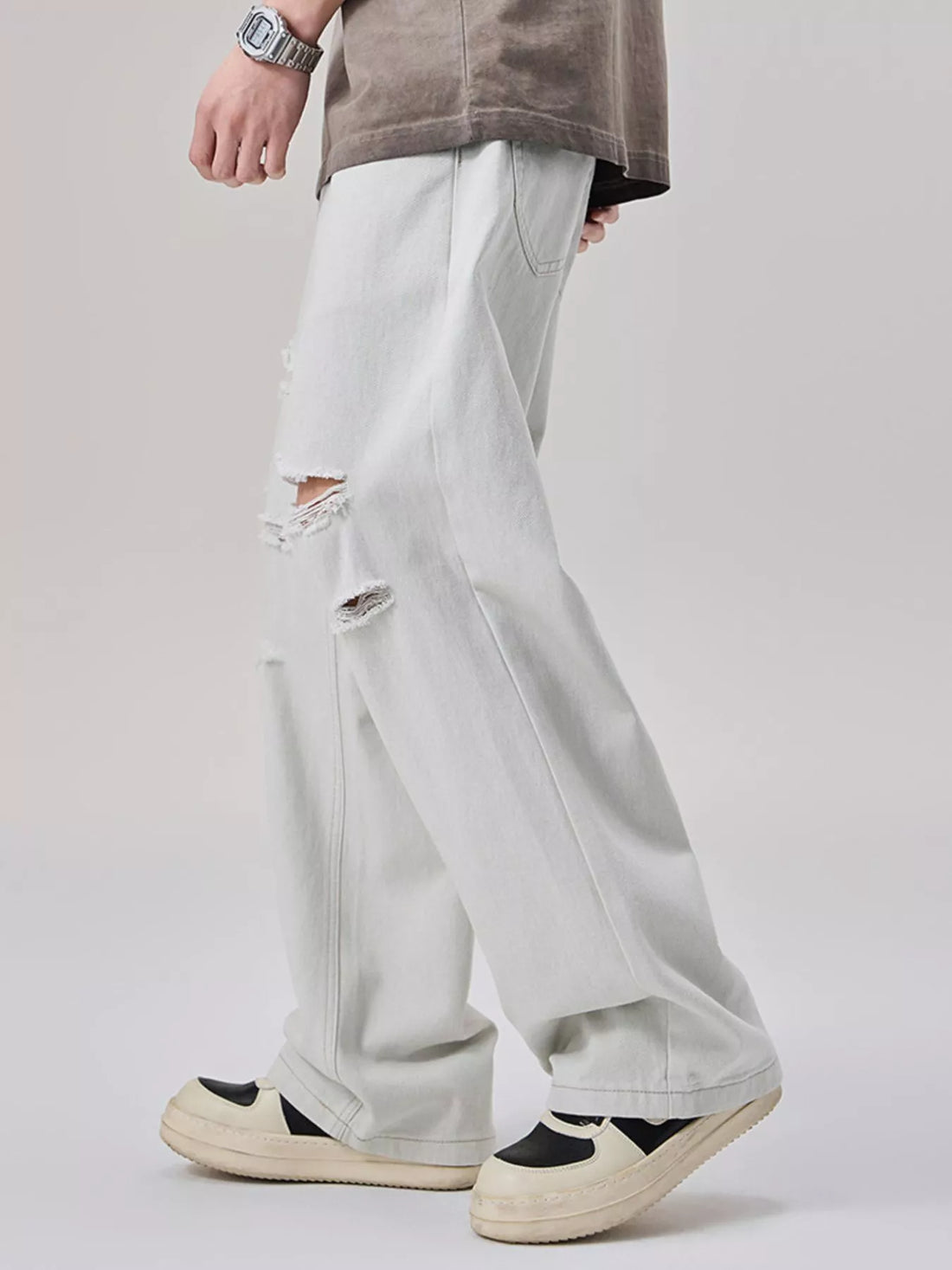 Men's Distressed Wide Leg Jeans - cas7m