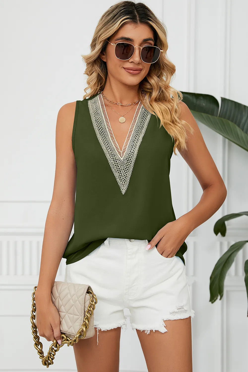 V-Neck Wide Strap Tank - cas7m