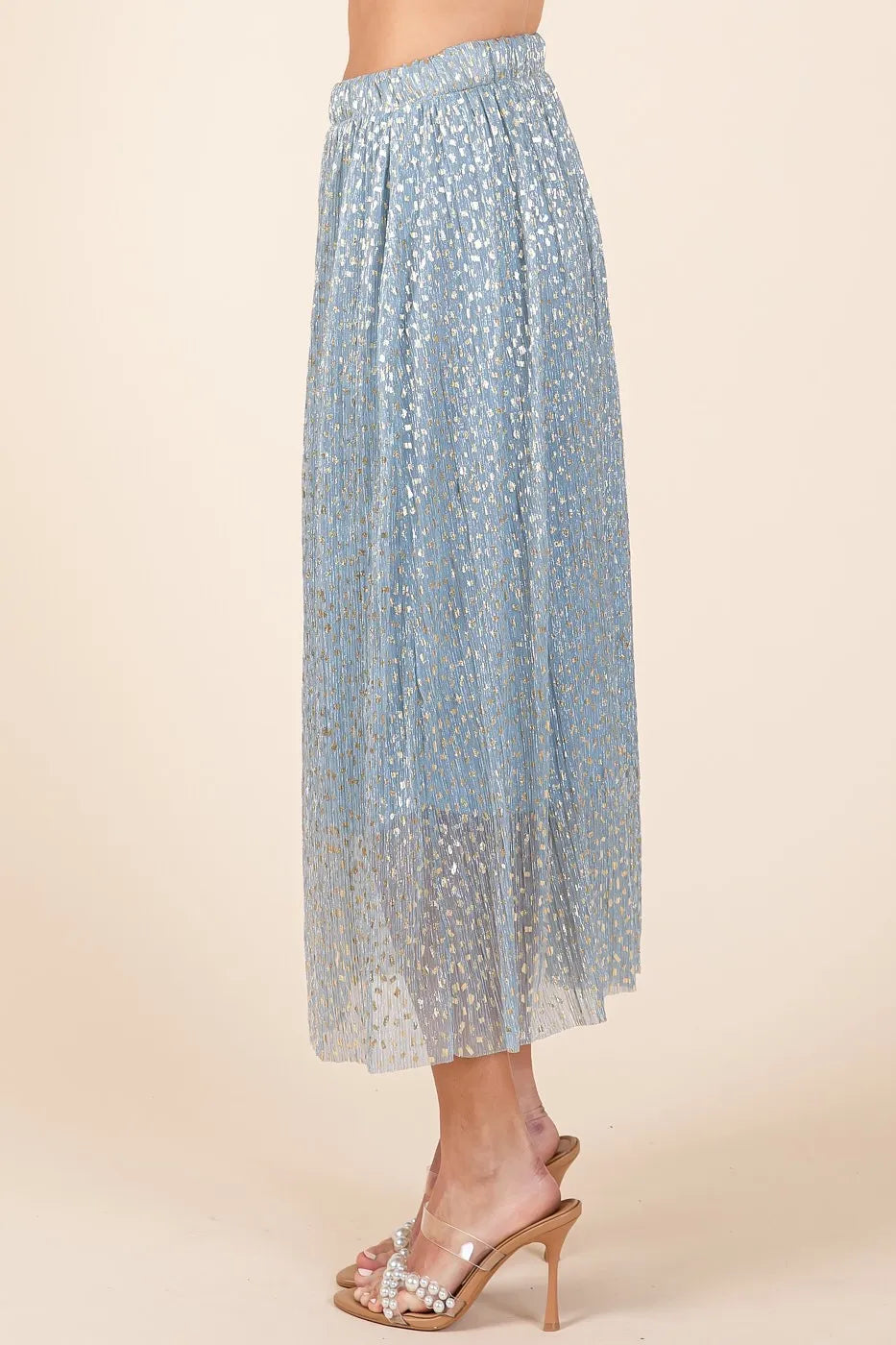 Mittoshop Metallic Glitter Speckle Print Elastic Midi Skirt - cas7m