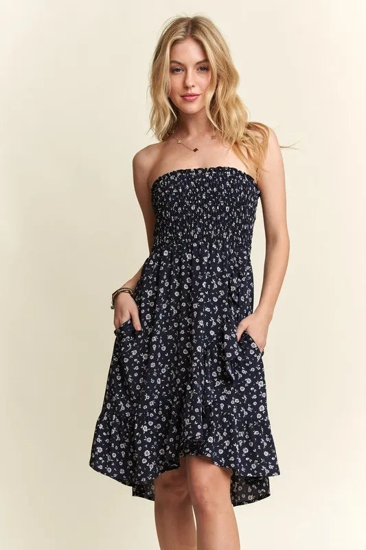 ADORA Smocked Floral Tube Dress with Pockets - cas7m