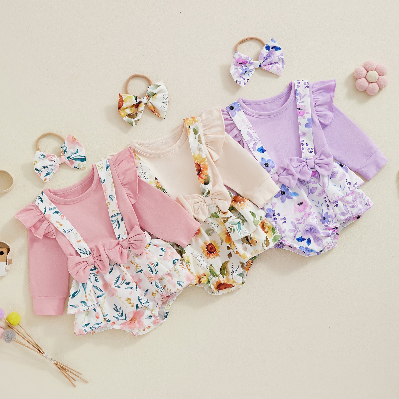 Infant Baby Girl Shoulder Strap Princess Dress Multi-color Long-sleeved Triangle Romper - cas7m