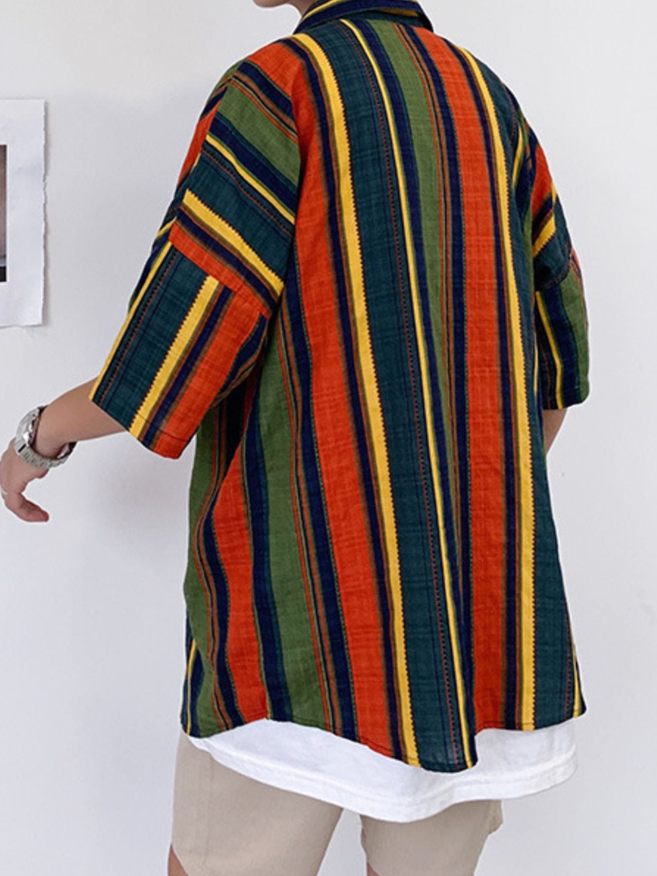 Men's Plus Size Striped Half Sleeve Shirt - cas7m