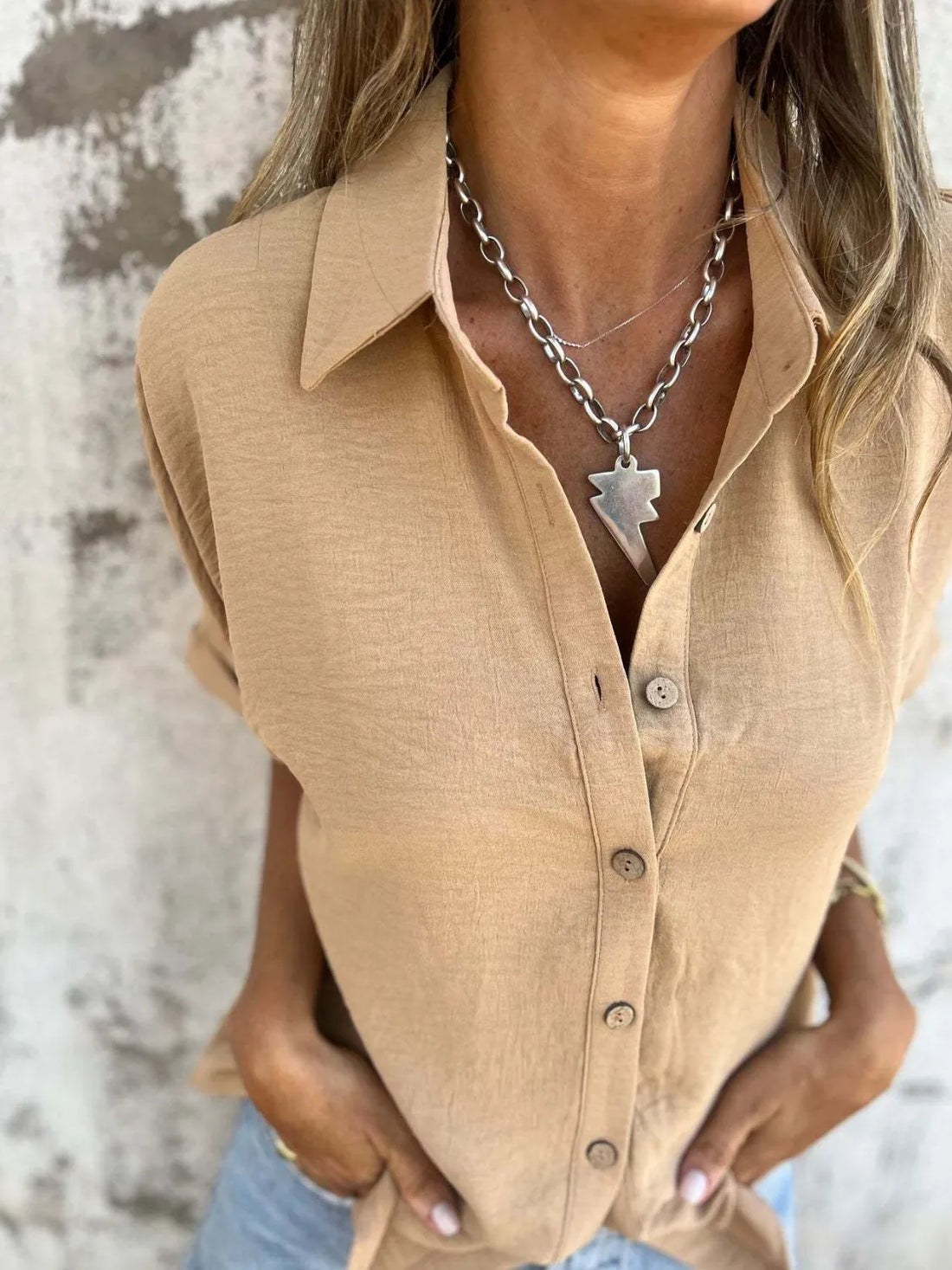 Full Size Collared Neck Half Sleeve Shirt Plus Size - cas7m