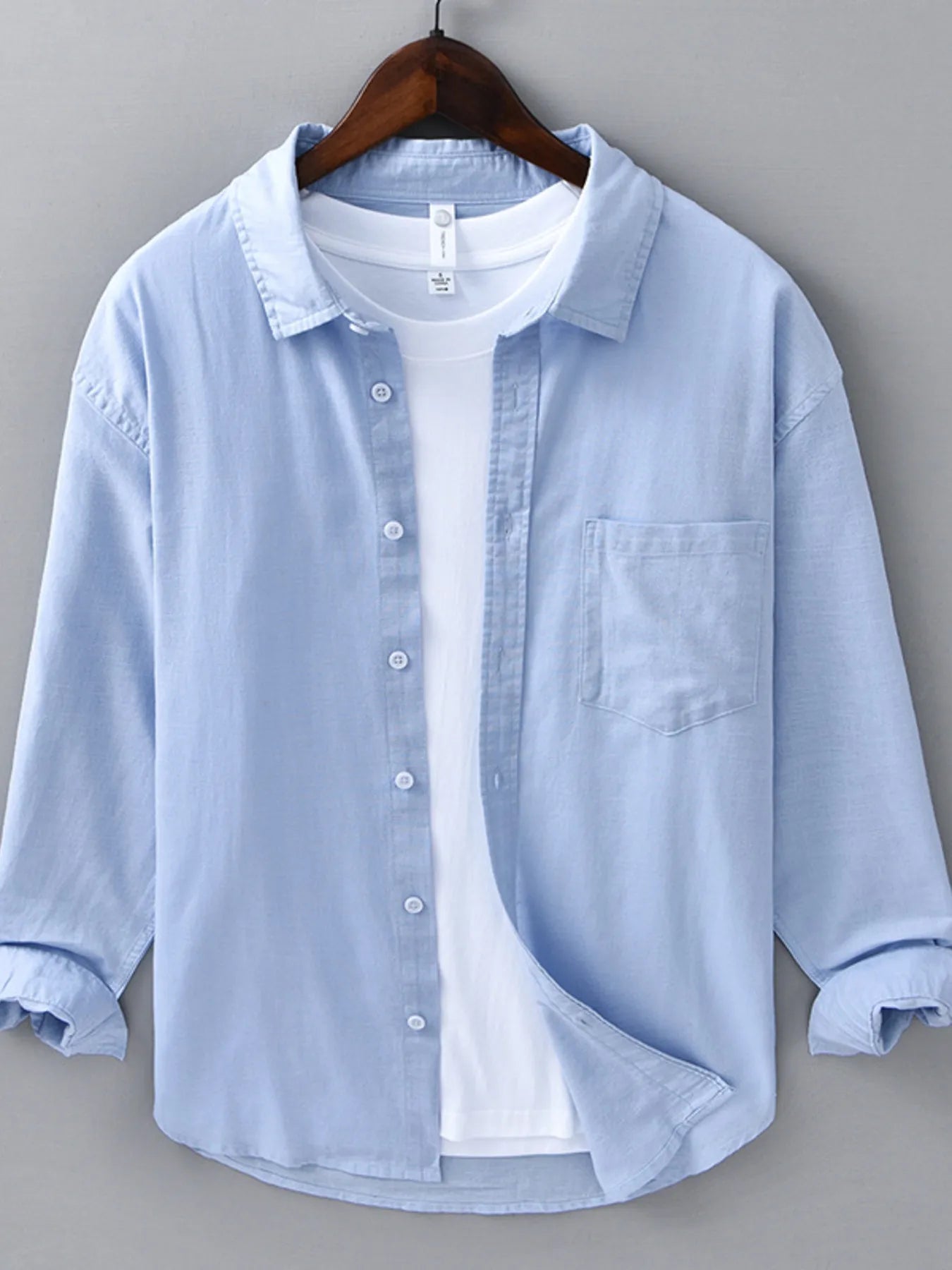 Men's Plus Size Button Up Long Sleeve Shirt - cas7m