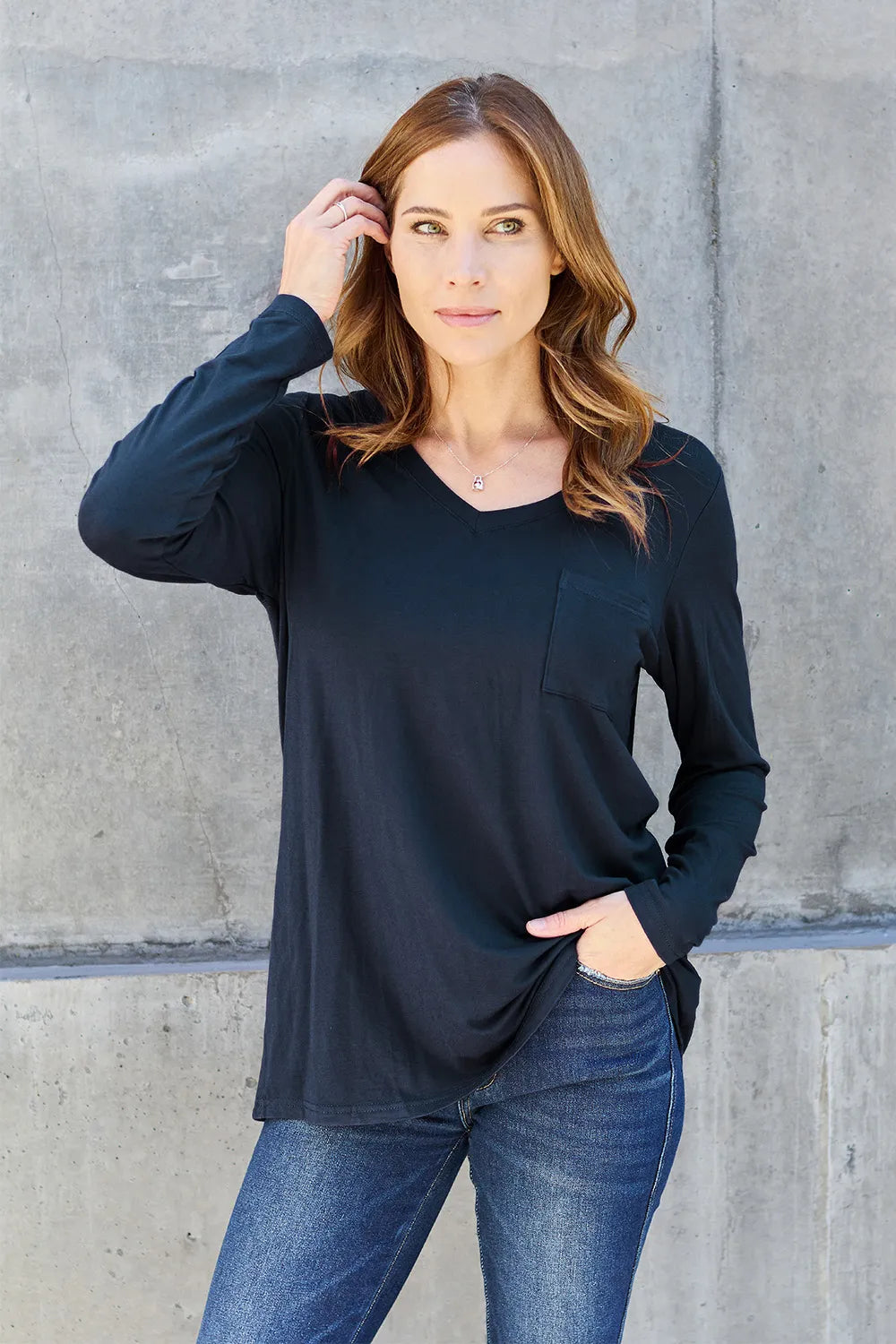 Basic Bae Full Size V-Neck Long Sleeve Top - cas7m