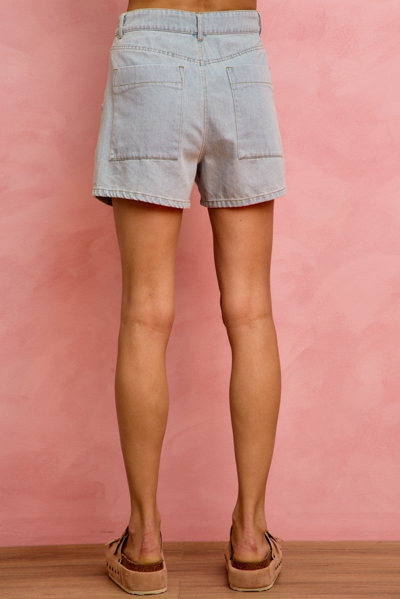 SO ME Mid Rise Denim Shorts With Cotton Tape Drawstring - cas7m