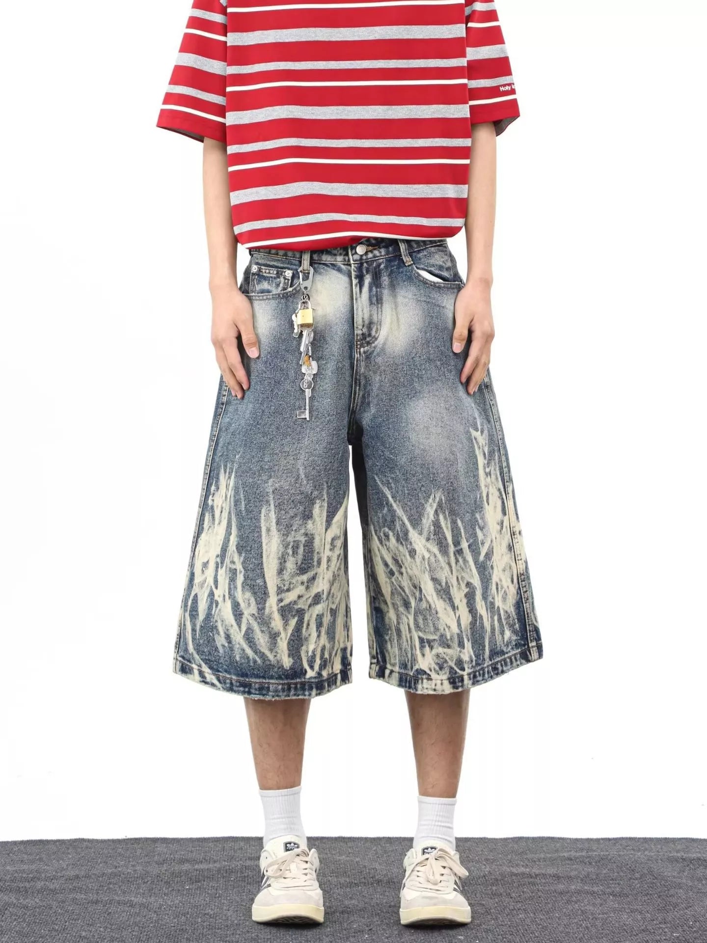 Men's Full Size Wide-Leg Denim Shorts Plus Size - cas7m