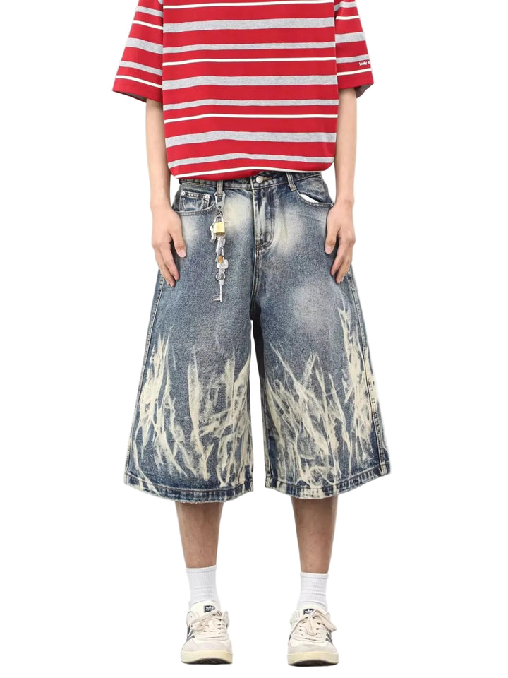 Men's Full Size Wide-Leg Denim Shorts Plus Size - cas7m