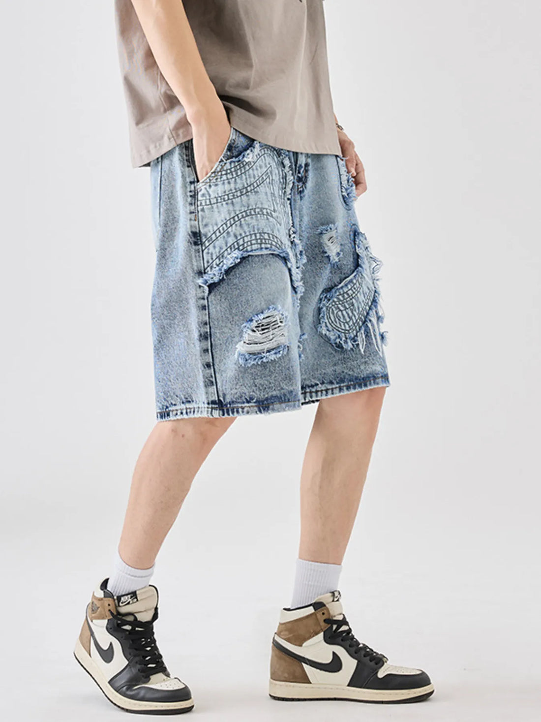 Men's Full Size Distressed Denim Shorts Plus Size - cas7m