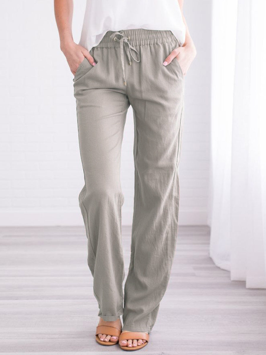 Cotton and Linen Drawstring Loose Casual Wide-Leg Trousers - cas7m
