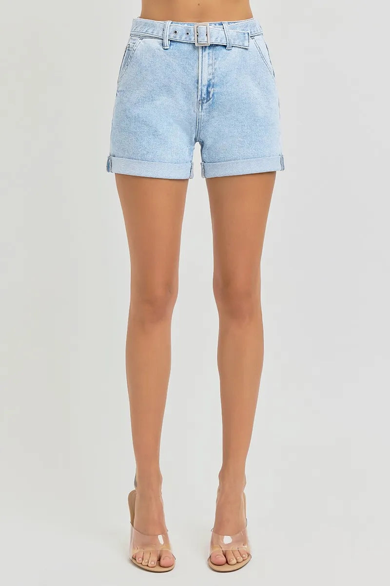 RISEN Full Size High Rise Belted Roll Up Shorts Plus Size - cas7m