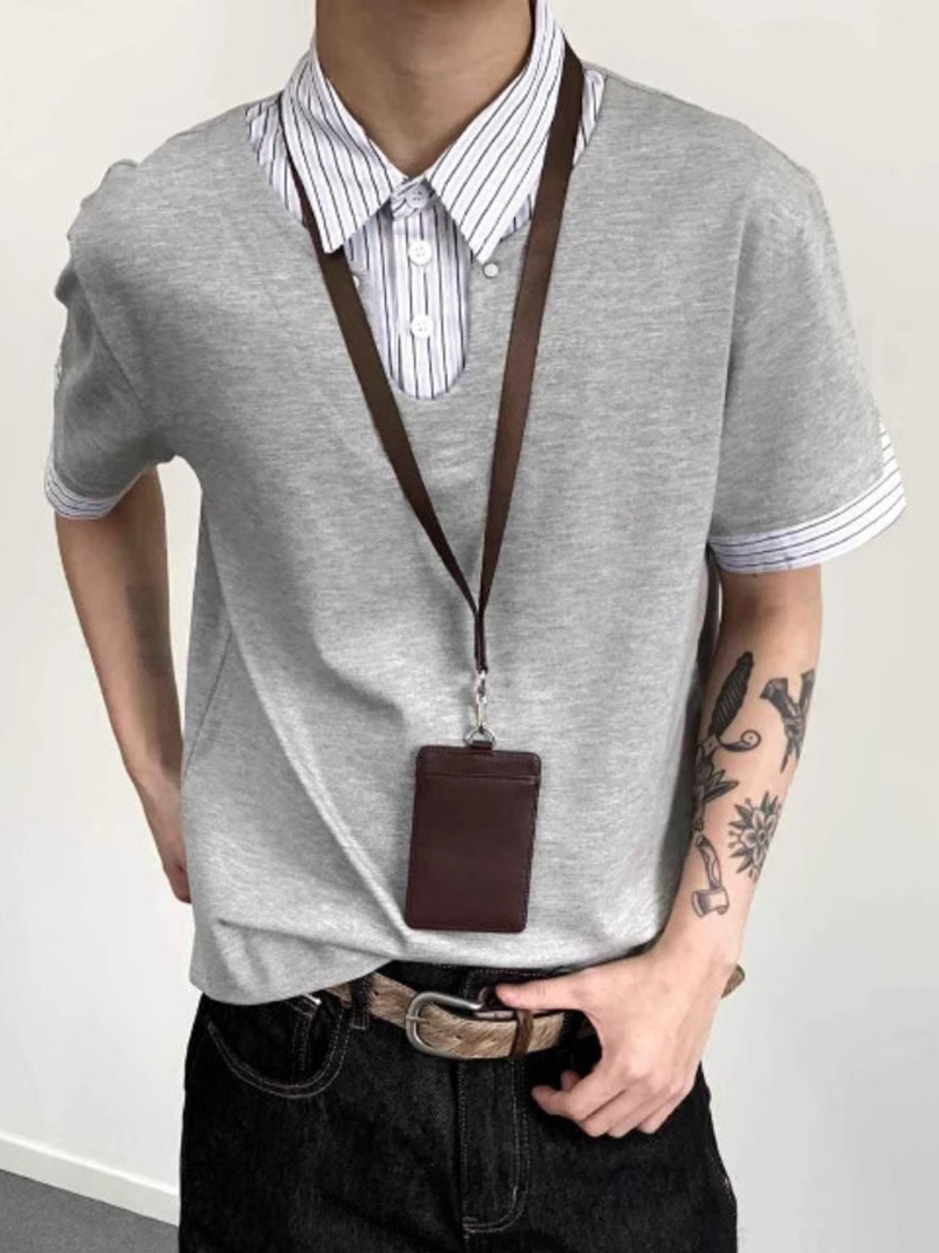 Men's Layered-Look Striped Collar Polo - cas7m
