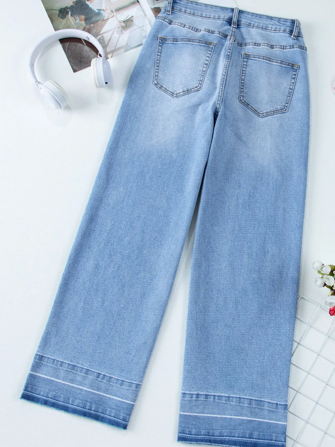High Waist Wide Leg Washed Jeans - cas7m