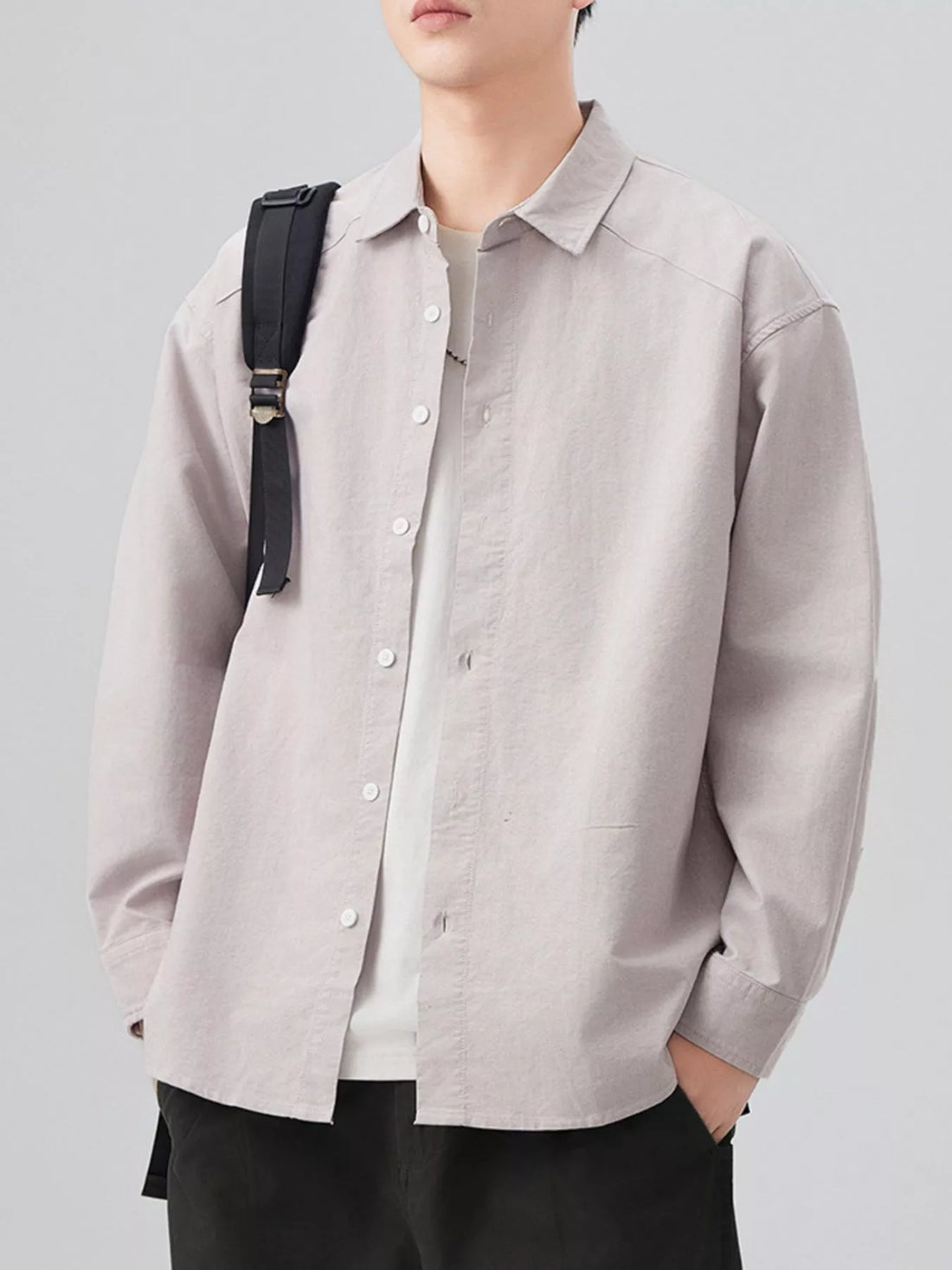 Men's Plus Size Button Up Long Sleeve Shirt - cas7m