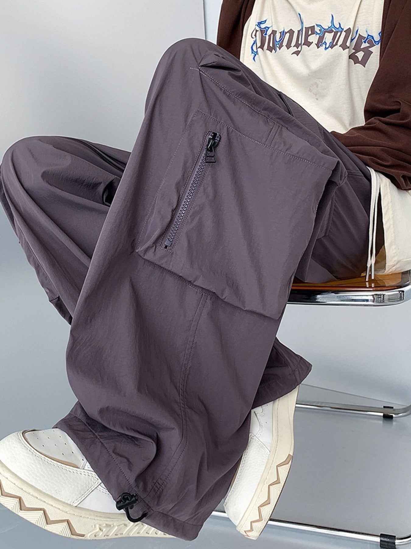 Men's Plus Size Loose Fit Cargo Pants with Drawstring - cas7m