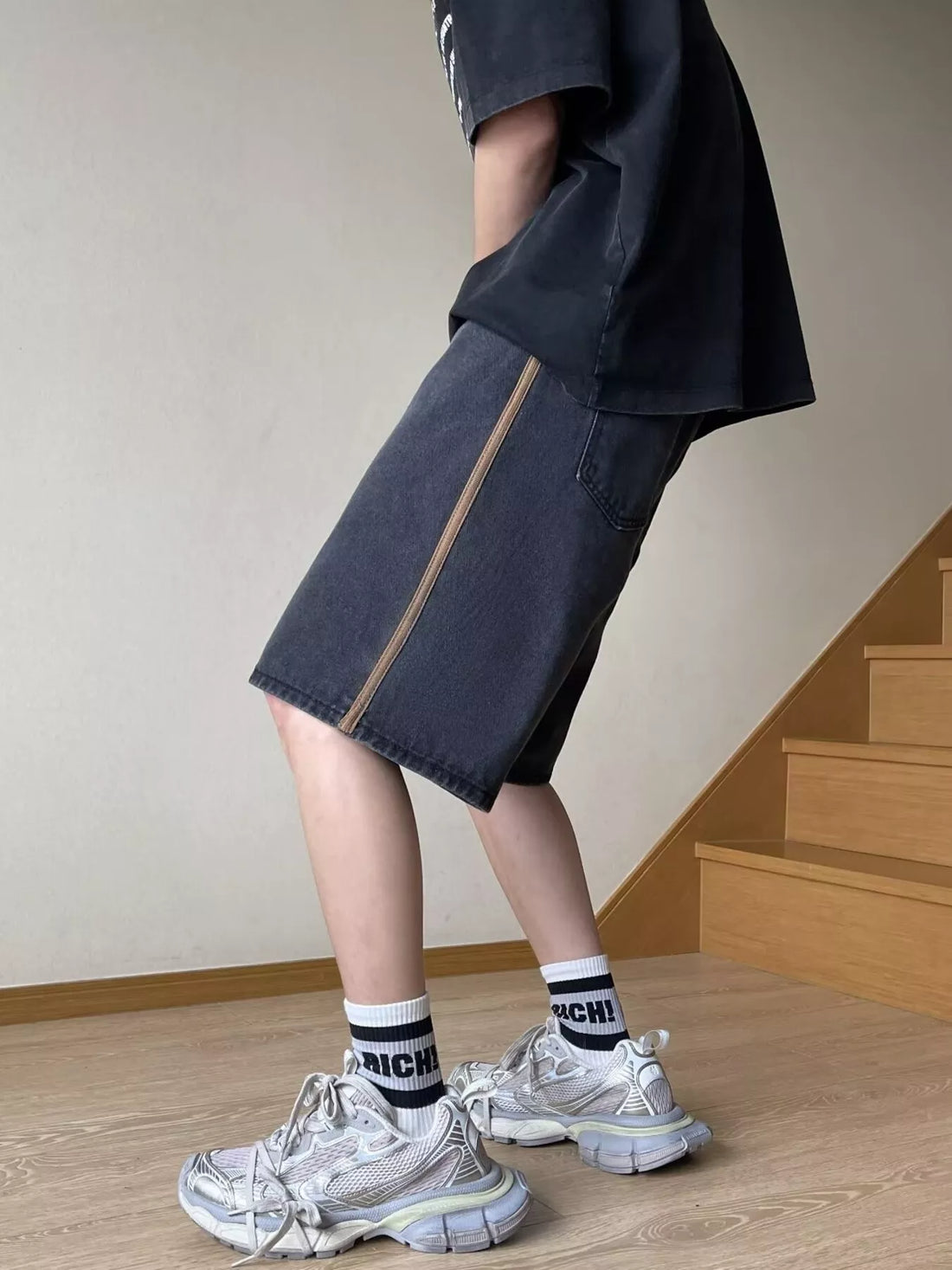 Men's Full Size Drawstring Wide-Leg Denim Shorts Plus Size - cas7m