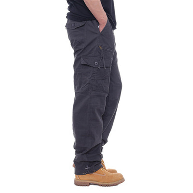 Men's Loose Multi-pocket Cargo Pants - Cotton Straight Leg
