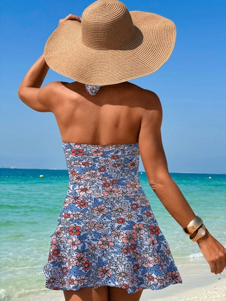 Cutout Printed Halter Neck One-Piece Swimwear - cas7m