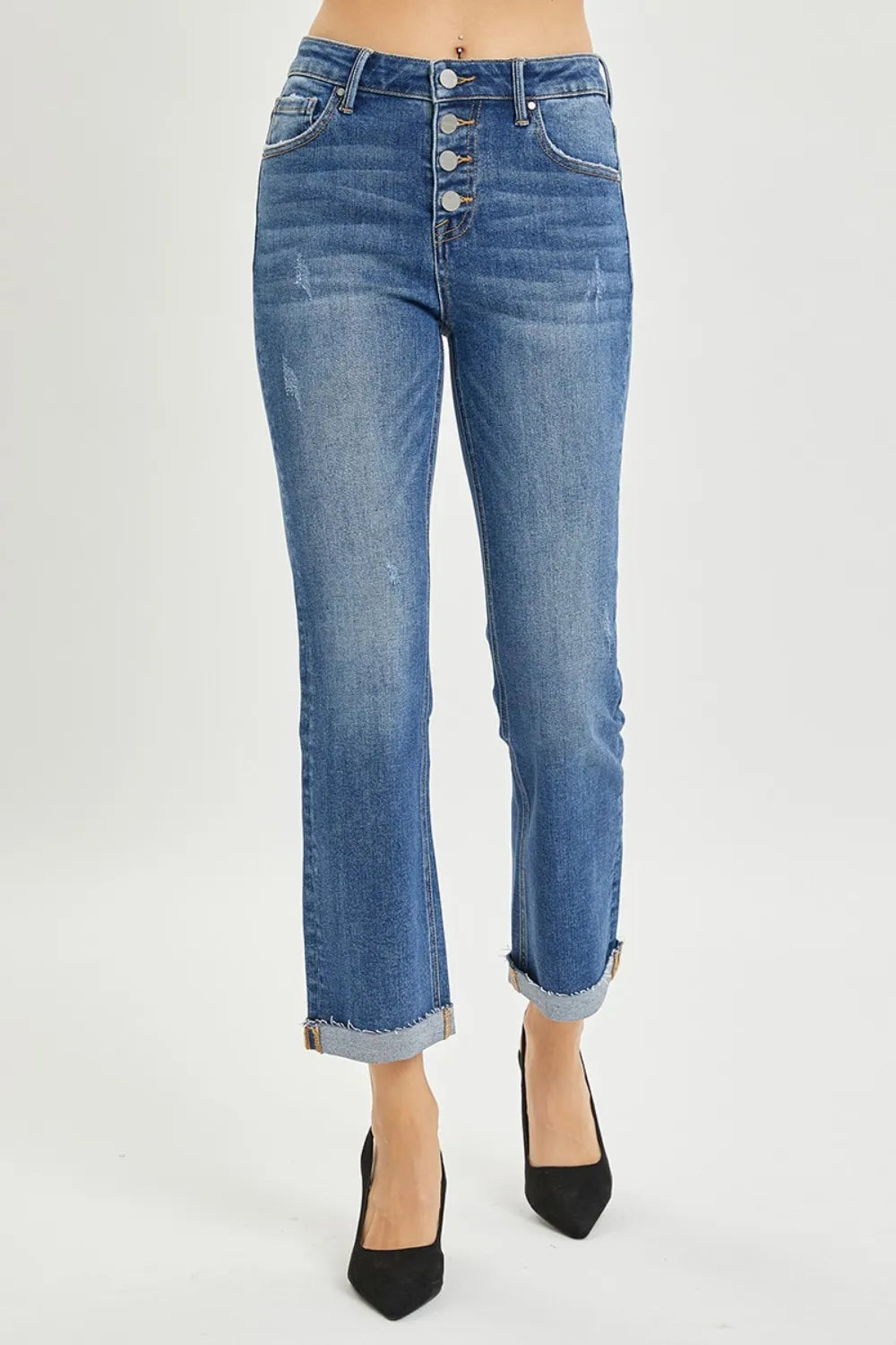 RISEN Full Size Button Fly Cropped Bootcut Jeans - cas7m