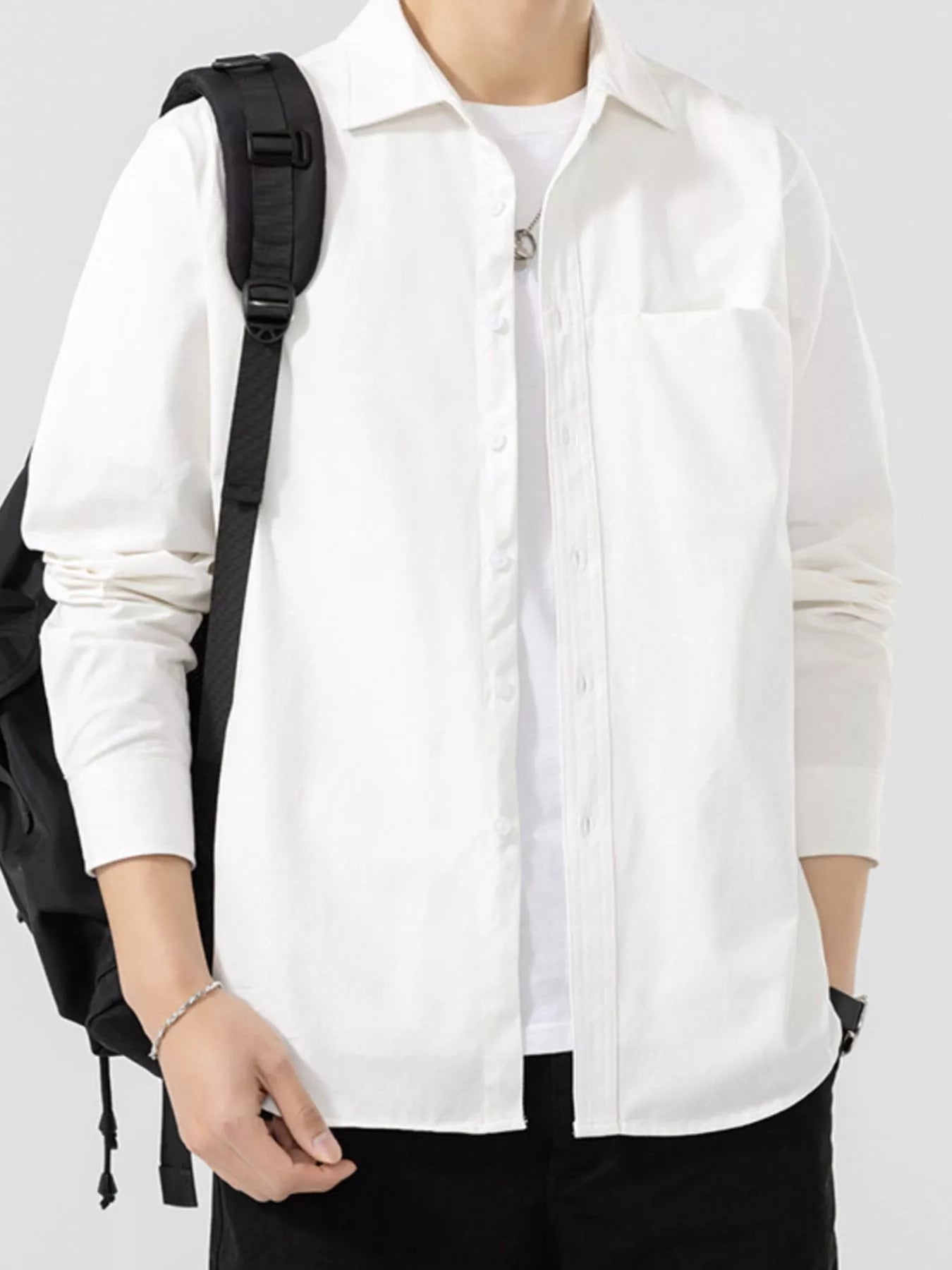 Men's Plus Size Button Up Long Sleeve Shirt - cas7m
