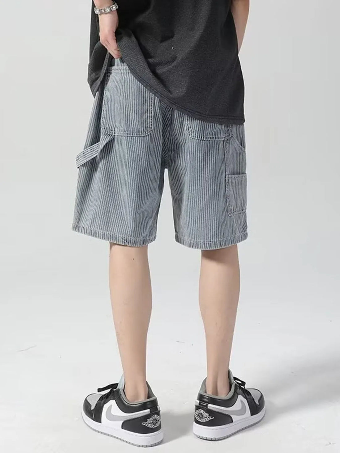 Men's Plus Size Striped Loose Fit Denim Shorts - cas7m