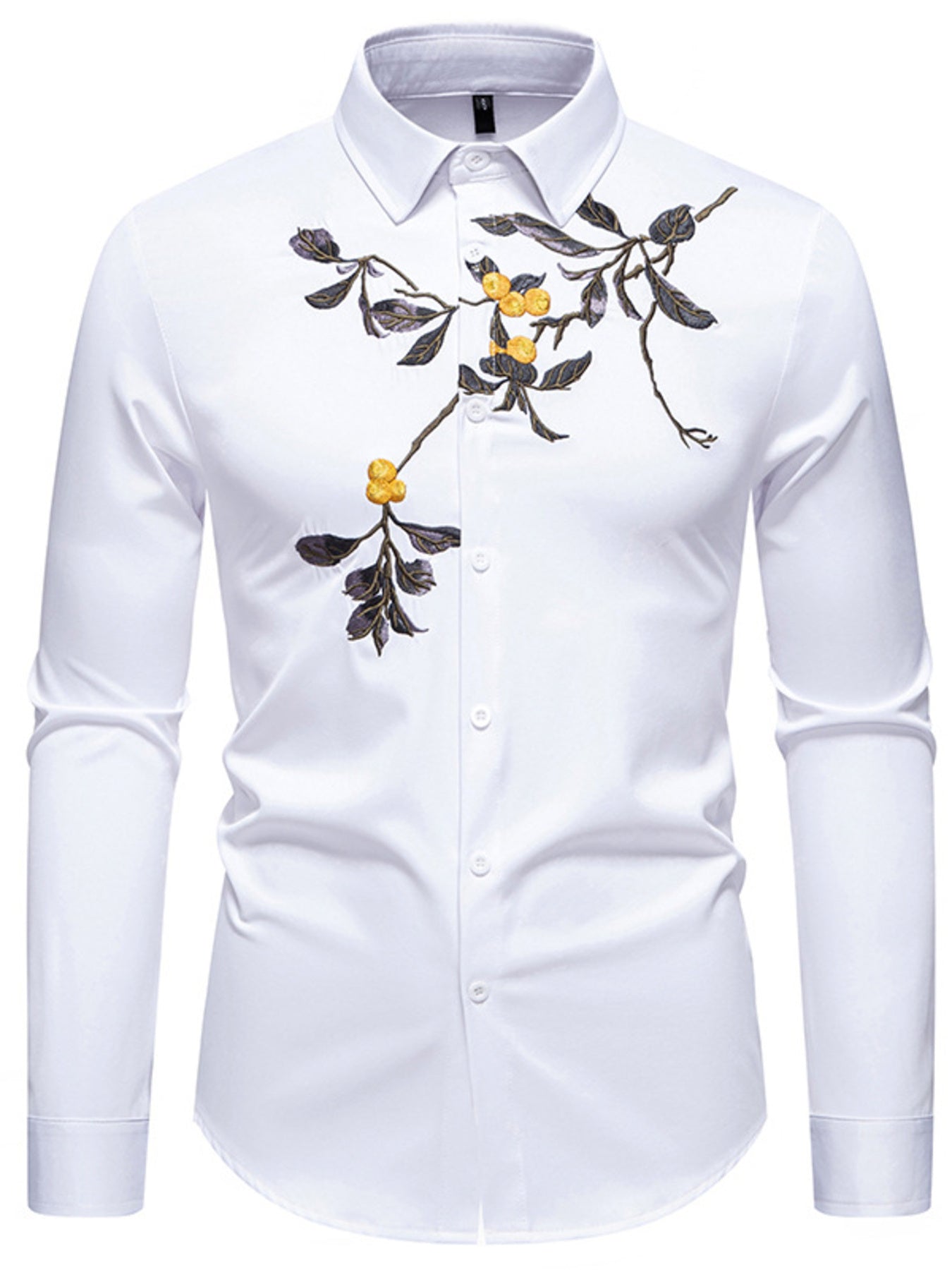 Men's Embroidered Floral Long Sleeve Shirt - cas7m