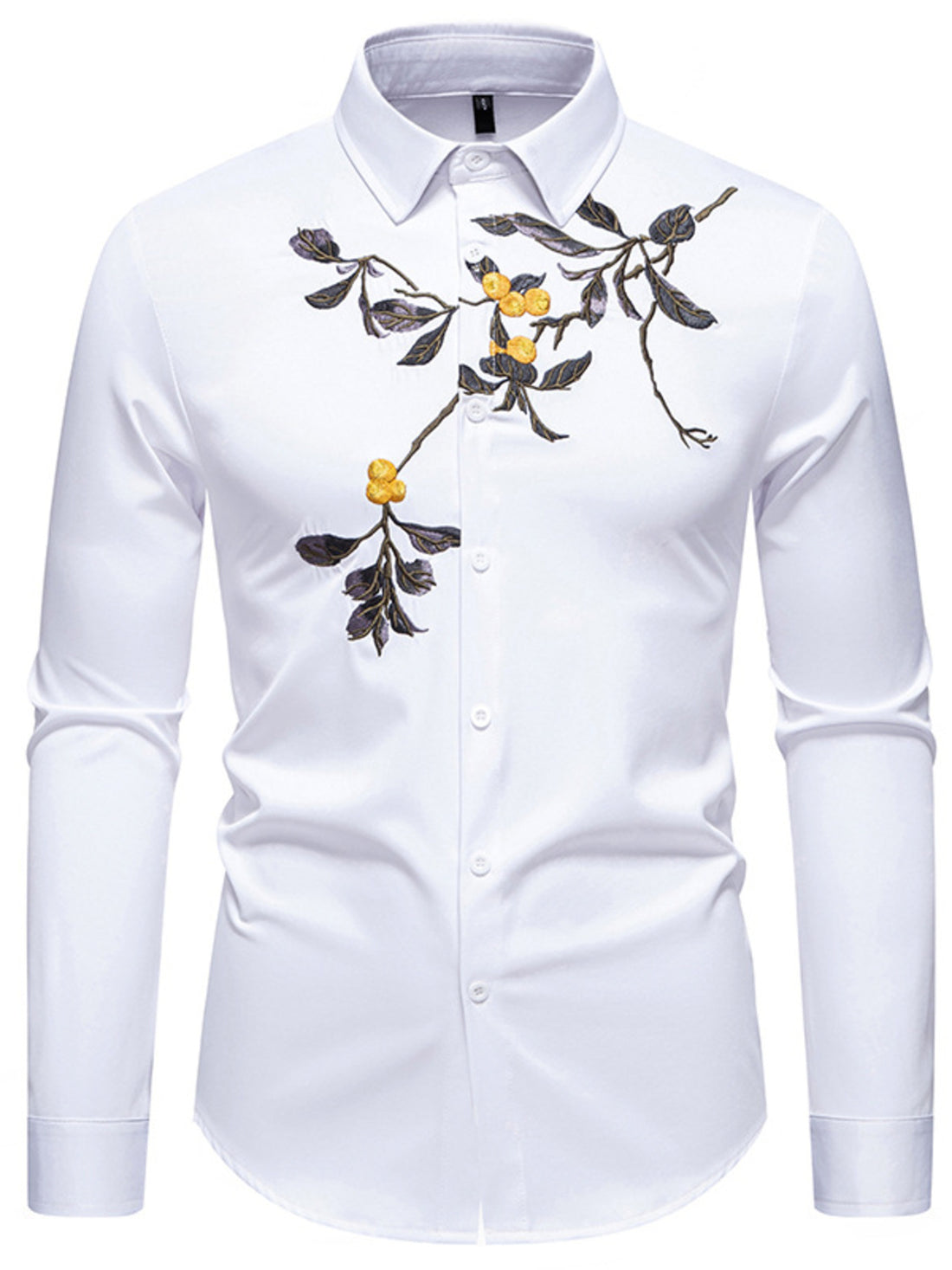 Men's Embroidered Floral Long Sleeve Shirt - cas7m