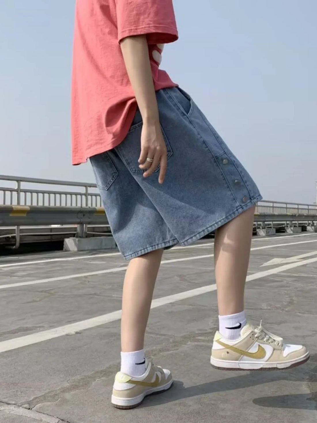 Men's Plus Size Casual Loose Fit Denim Shorts with Drawstring - cas7m