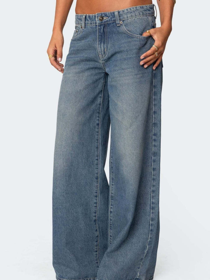 Vintage Wash Wide Leg Jeans - cas7m