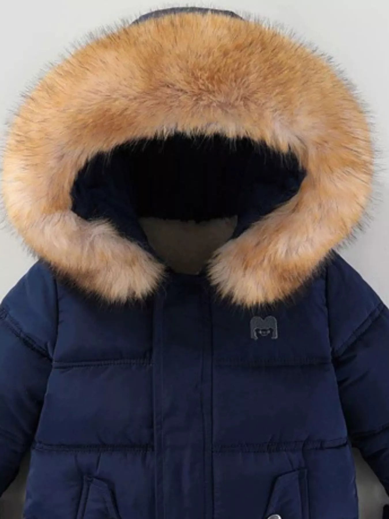 Children's Warm Padded One-Piece Snowsuit with Fur Hood - cas7m