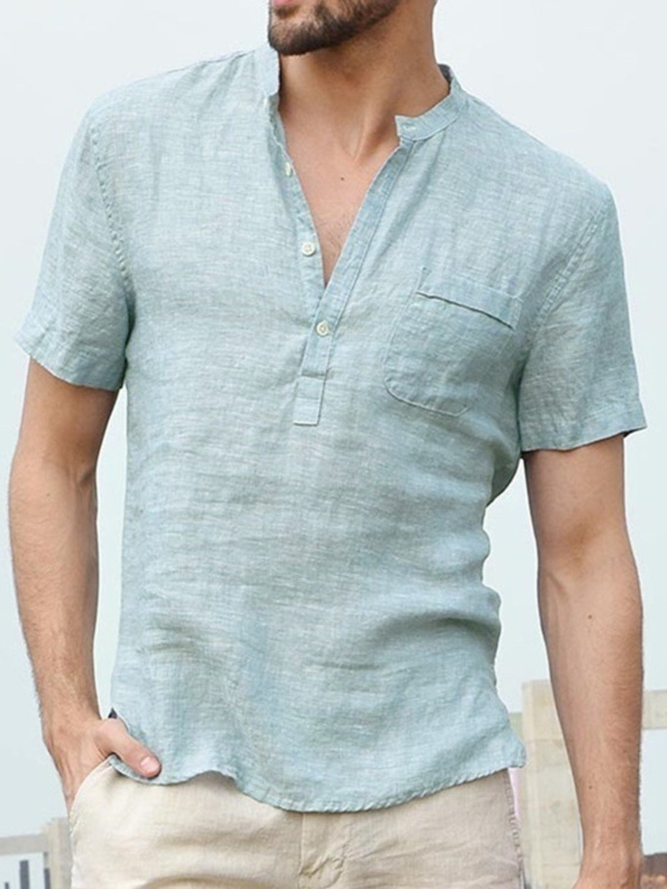 Men's Full Size Casual Solid Color Button Detail Shirt Plus Size - cas7m