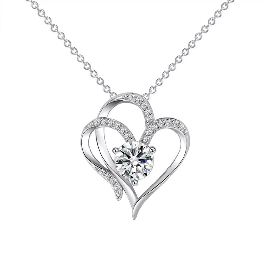 925 Sterling Silver Zircon Heart Necklace - cas7m