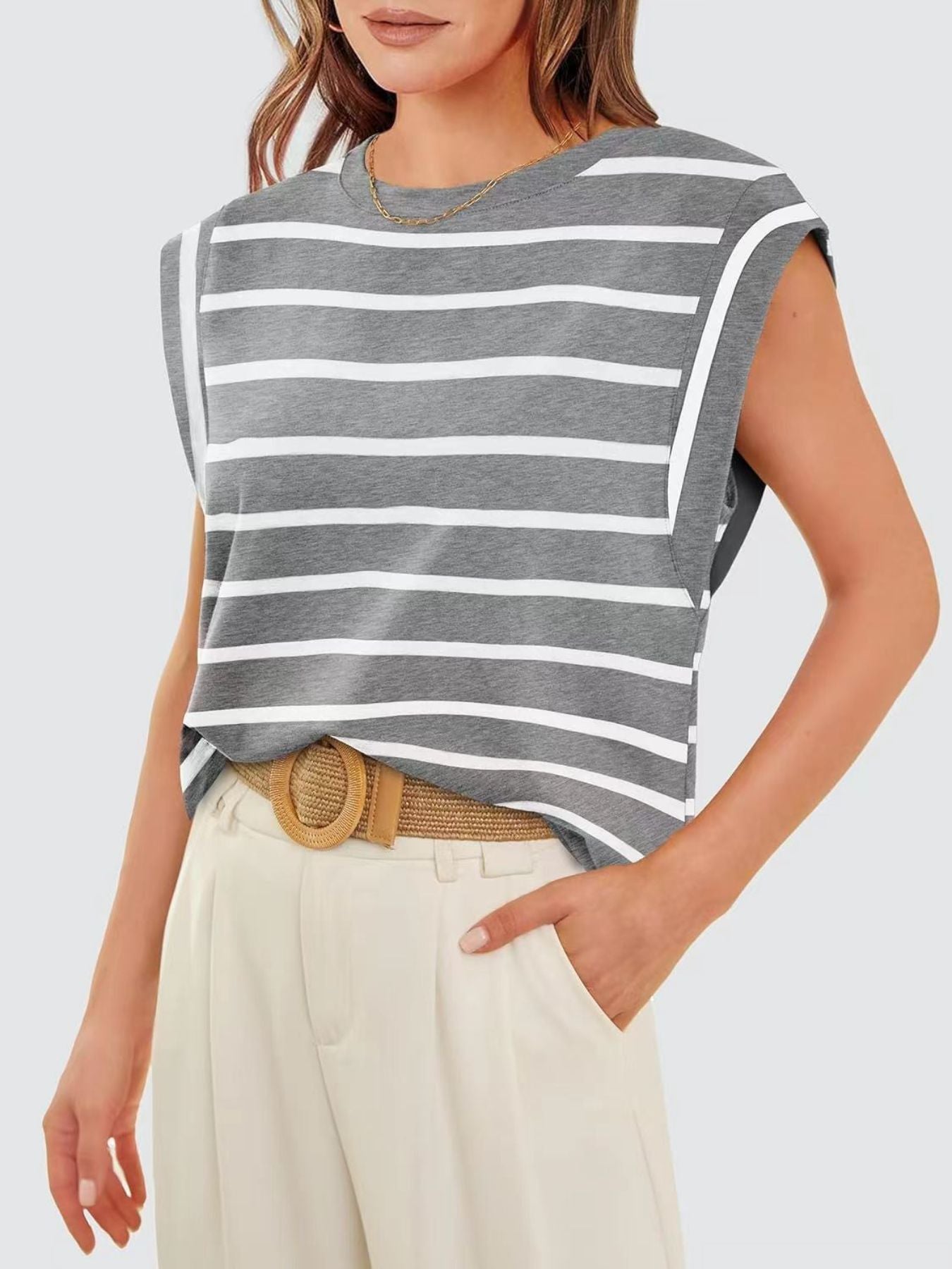 Striped Round Neck Tank - cas7m