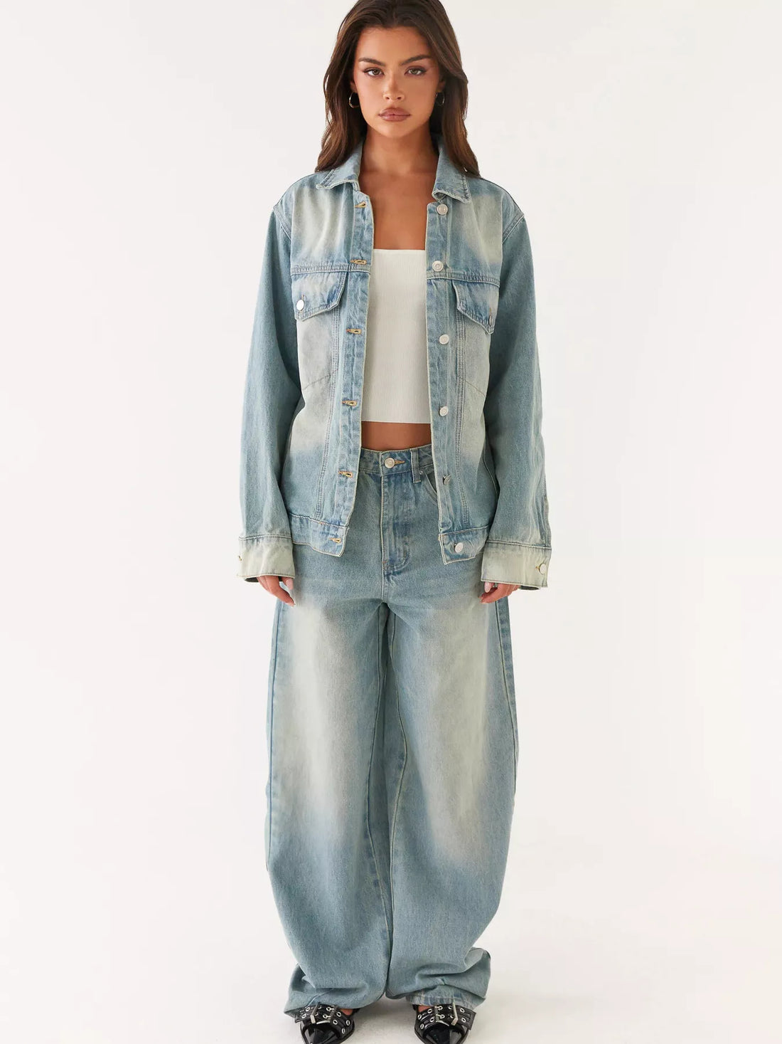 Button Up Denim Jacket and Jeans Set - cas7m