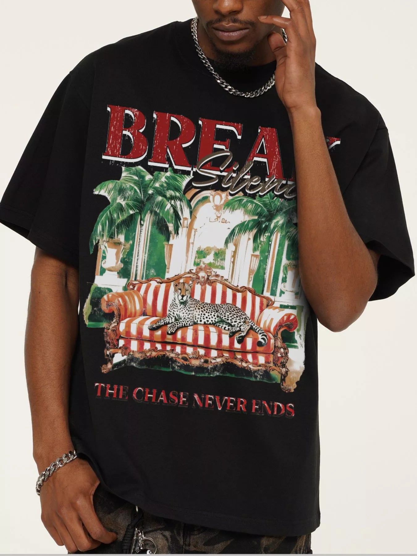 Men's Graphic Round Neck Oversized T-Shirt - cas7m