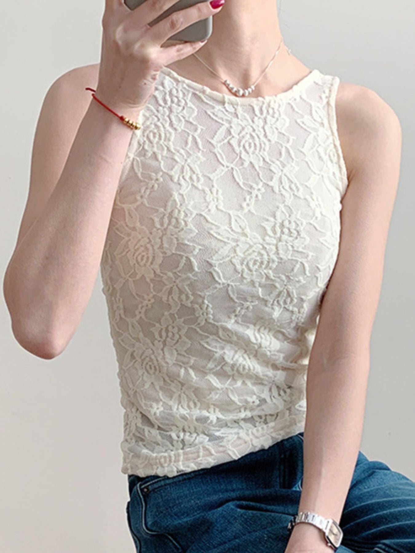 Lace Round Neck Tank - cas7m