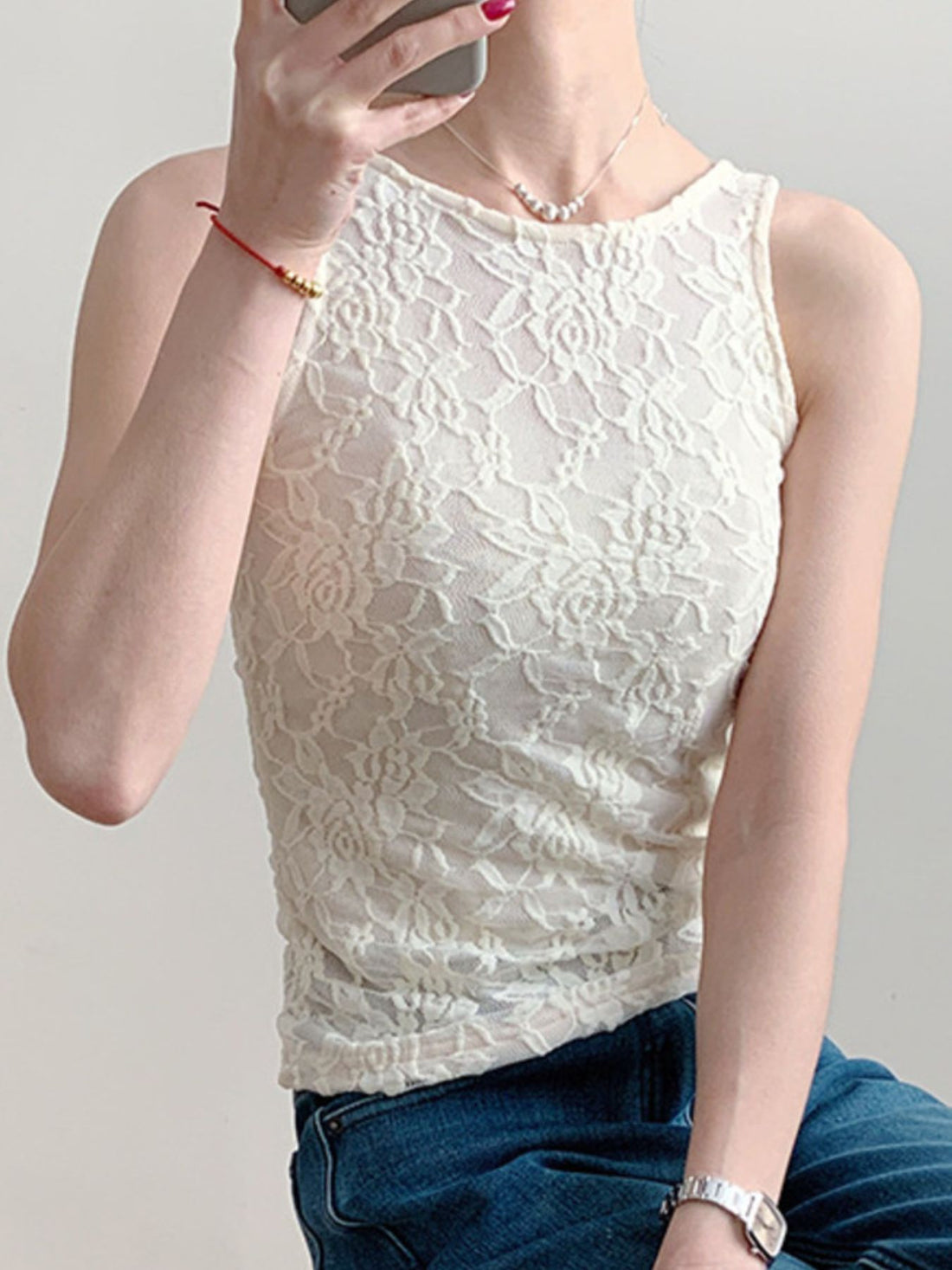 Lace Round Neck Tank - cas7m