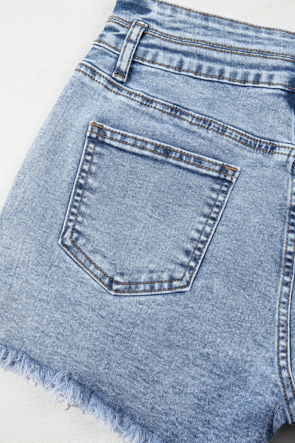 Rhinestone Light Wash Raw Hem High Waist Denim Shorts - cas7m